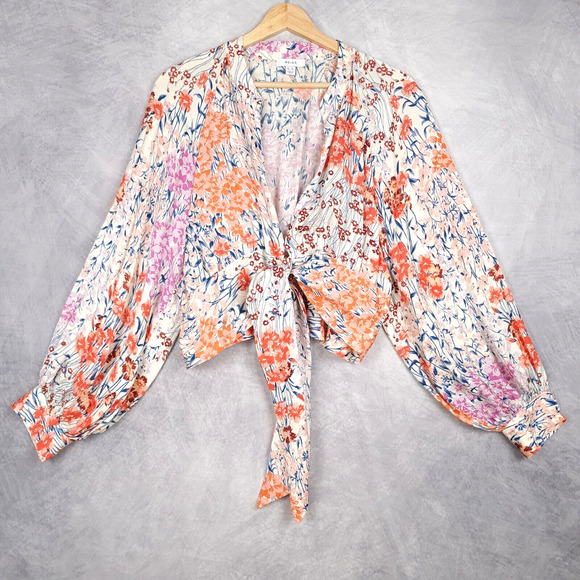 Reiss Floral Blouse in Orange and Purple - Picture 1 of 16